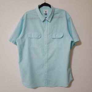 Old Navy Coupe Etroite Slim Linen Cotton Short Sleeve Button-Up Shirt Blue XXL